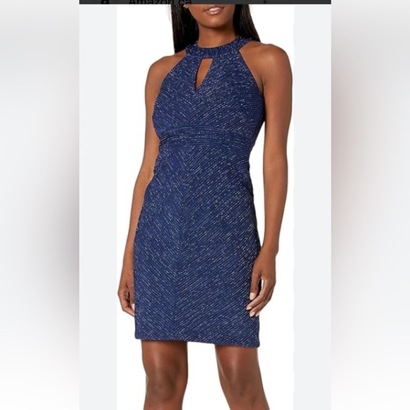 Eliza J. Blue Metallic Halter Neck Sheath Dress Size 14 - Picture 10 of 10